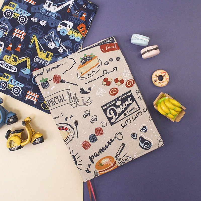 Chuyu B6/32K 花布可调式书衣/书皮书套/本子保护套-04午间食刻 - 书衣/书套 - 棉．麻 多色