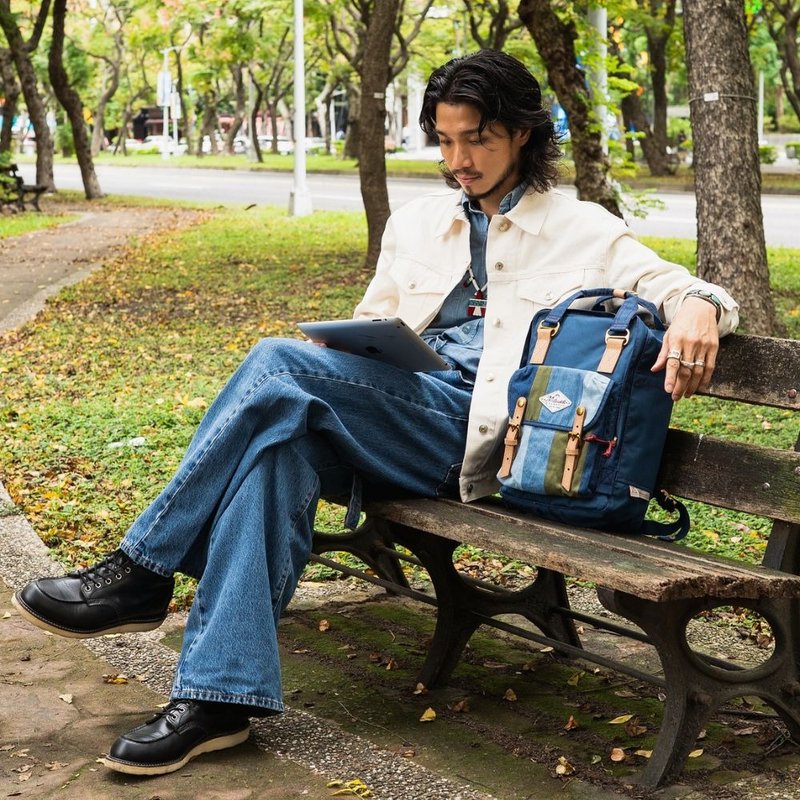 【DOUGHNUT】后背包 14寸 古着 牛仔布 电脑包 旅行包 MacaroonMW - 电脑包 - 聚酯纤维 蓝色