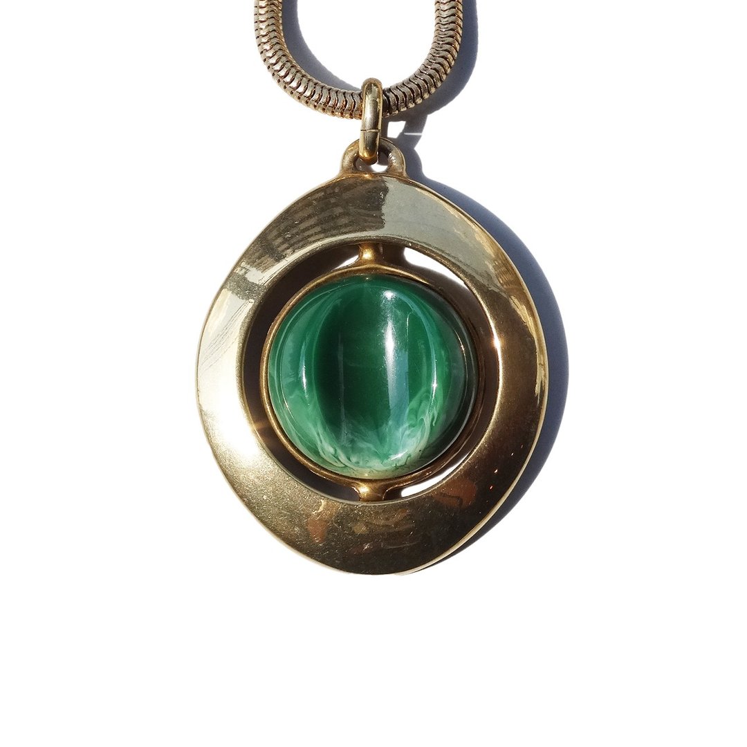 70s Vintage plastic marble green parts modern necklace - 项链 - 其他材质 绿色