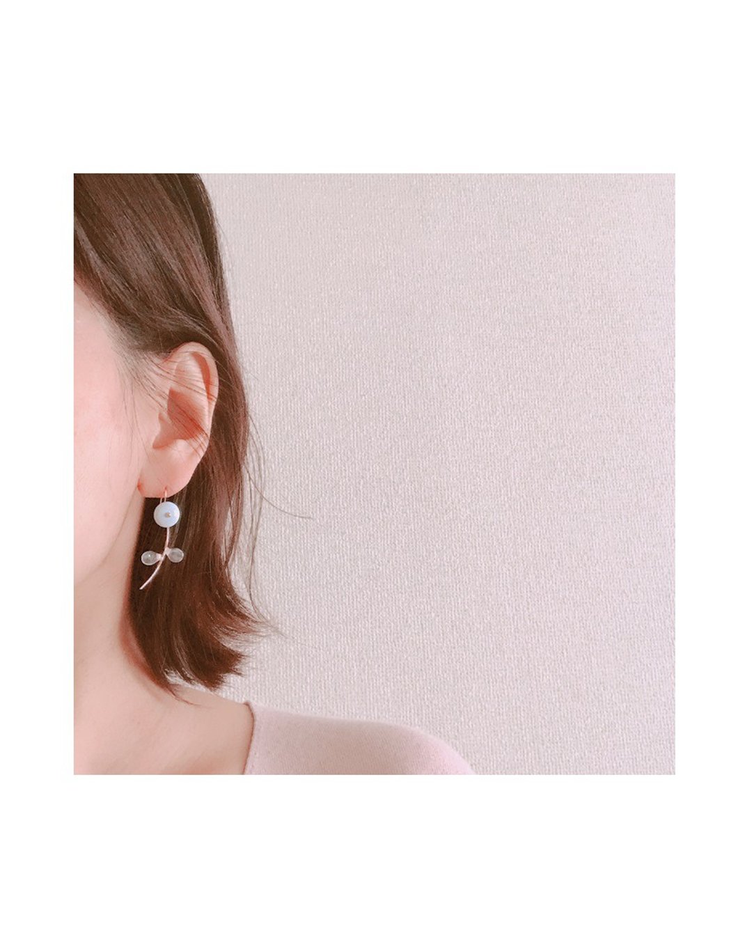 Muguet  beads flower pierce 14kgf 'baby blue' - 耳环/耳夹 - 其他金属 