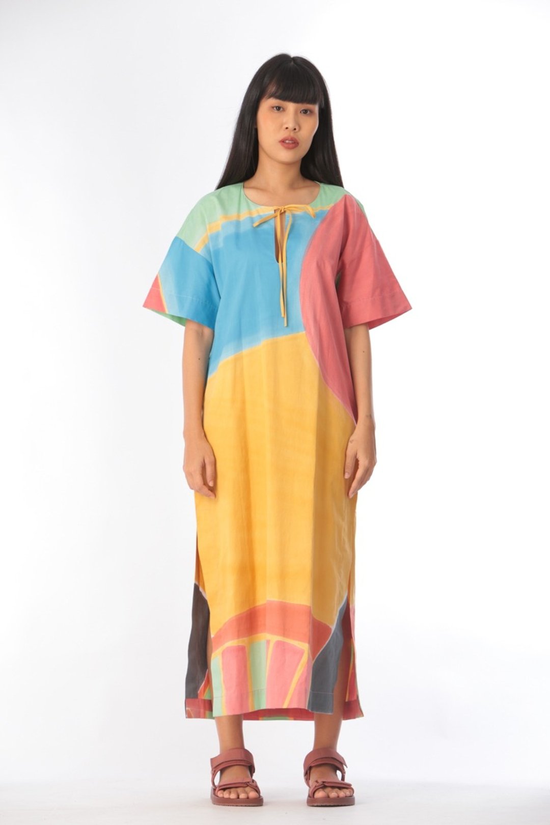 Kaftan Cotton Rayon Hand Paint Art&Decor - 洋装/连衣裙 - 棉 黄色
