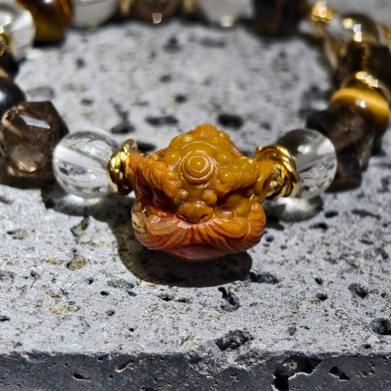 【Dream Crystal Art】显化丰盛 - 招财Q版醒狮水晶设计款手串 - 手链/手环 - 半宝石 金色