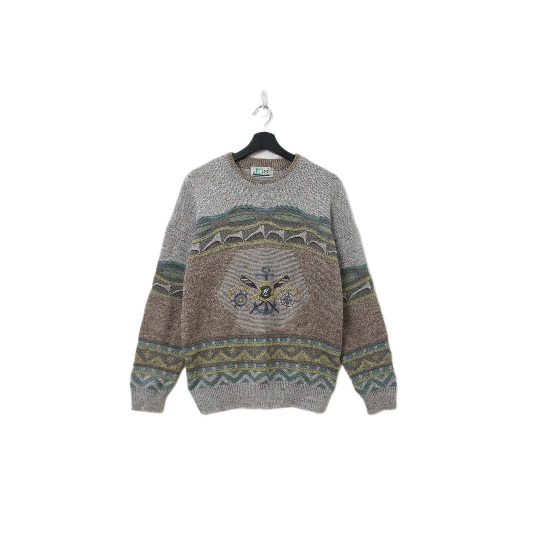 Back to Green-复古毛衣 灰阶 船锚图腾 ws-10 vintage sweater - 女装针织衫/毛衣 - 聚酯纤维 