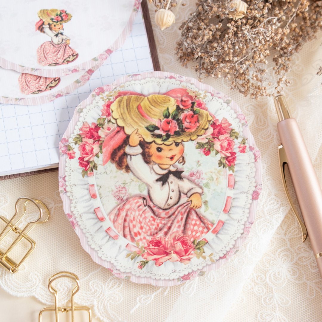Die Cut Memo - Retro Girl Flower Collage No.4 / 20 pieces - 便条纸/标签贴 - 纸 粉红色
