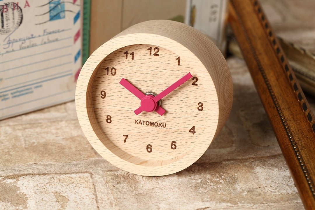 KATOMOKU mini clock 圆型 km-26RE 红色 日本制造 - 时钟/闹钟 - 木头 红色