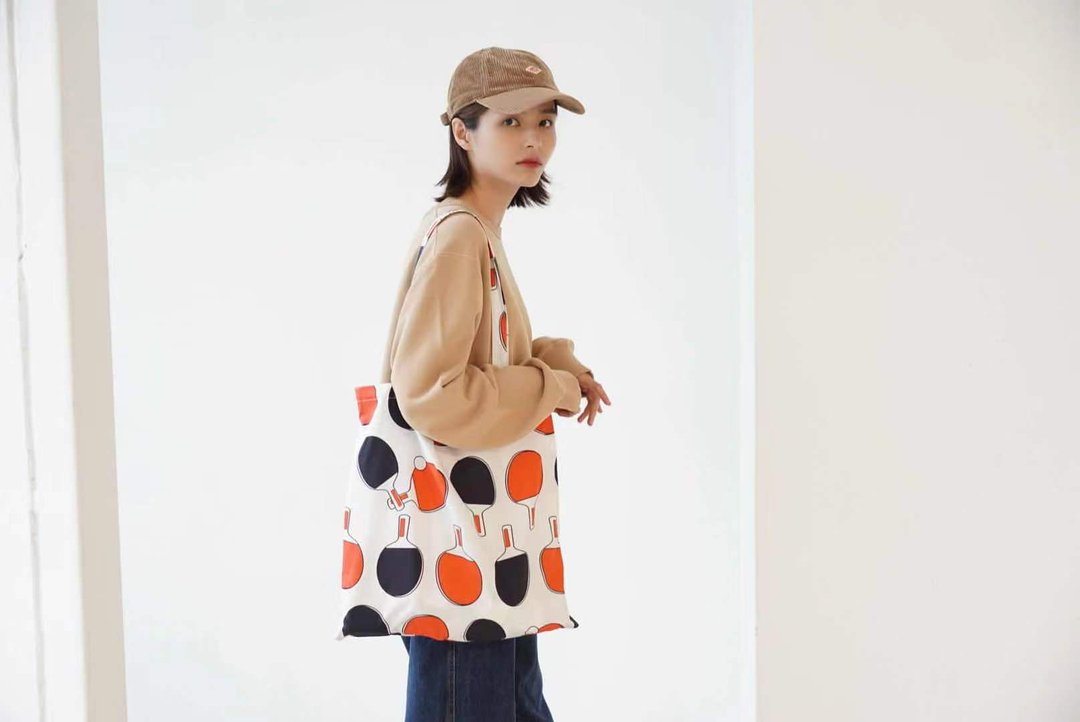GOC Studio 复古康乐 乒乓球图案 府绸 手提袋 侧背包 Tote Bag - 侧背包/斜挎包 - 棉 白色