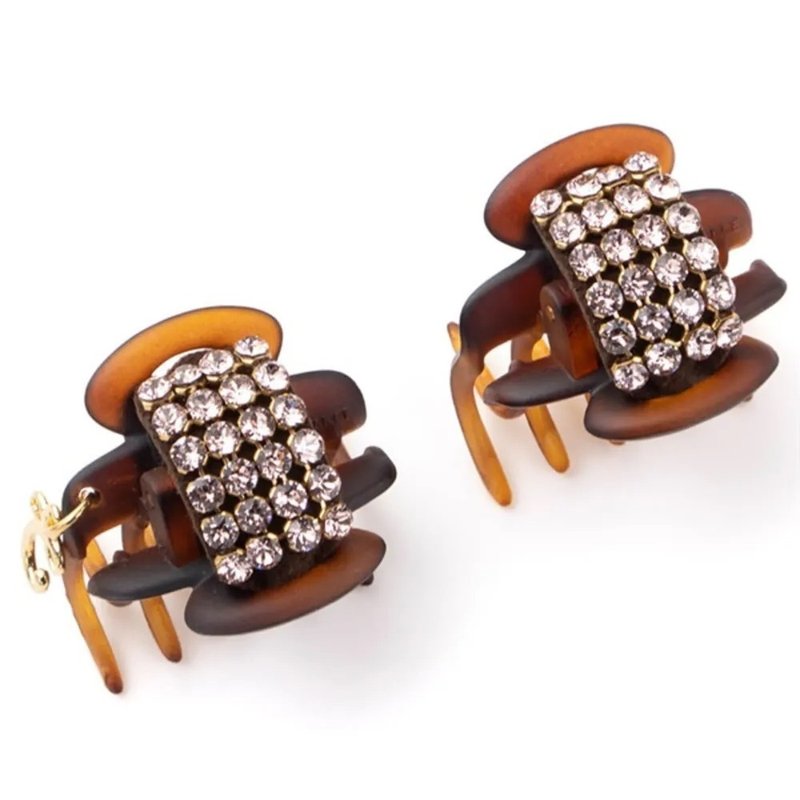 COMPLEX BIZ 水晶 甜心夹 两件组 黑色灰钻 - 发饰 - 水晶 咖啡色