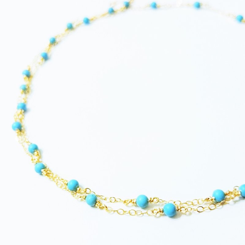 14kgf * 2WAY Turquoise station necklace / bracelet - 手链/手环 - 半宝石 蓝色