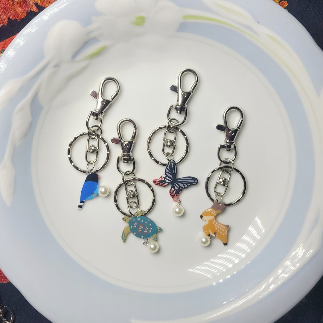 小森林 海洋世界 手绘热缩片 钥匙圈 - 钥匙链/钥匙包 - 其他金属 多色