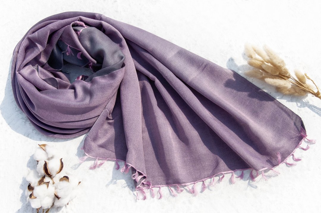 喀什米尔Cashmere 编织羊绒围巾 羊毛真丝披巾 戒指绒披肩-双色 - 围巾/披肩 - 羊毛 紫色