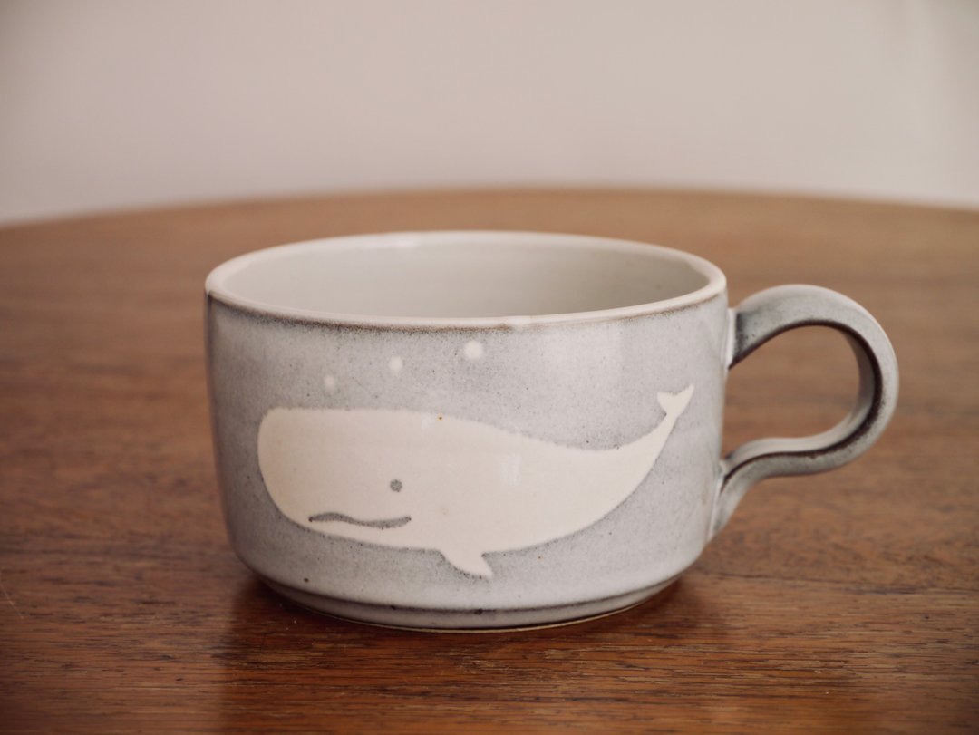 Pottery Whale Soup cup (Mug) - 咖啡杯/马克杯 - 陶 灰色