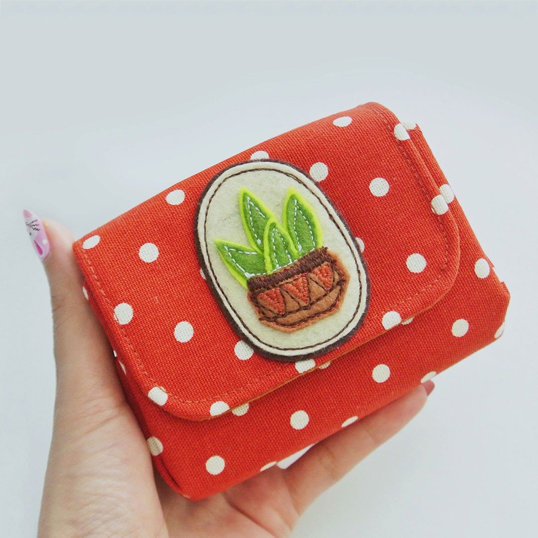 Small Purse, Change Pouch, Coin Purse - Cactus Lovers (I) - 皮夹/钱包 - 棉．麻 橘色