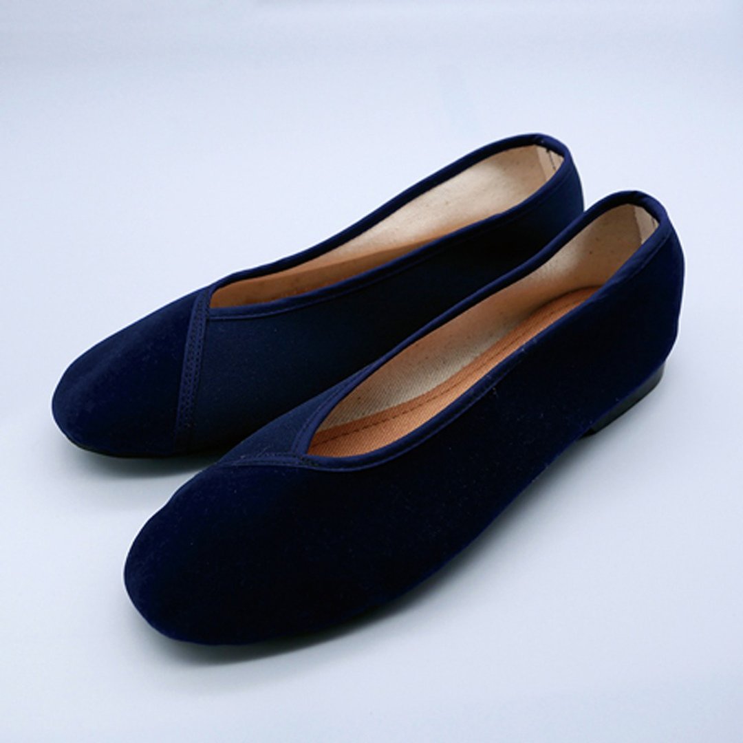 Velvet shoes / Navy - 芭蕾鞋/娃娃鞋 - 棉 蓝色