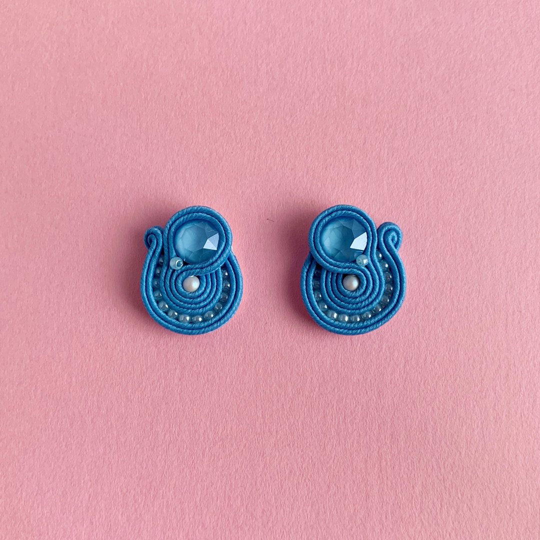 Made-to-order Clip-On available Metal allergy compatible pastel cute earrings Sky blue - 耳环/耳夹 - 其他材质 蓝色