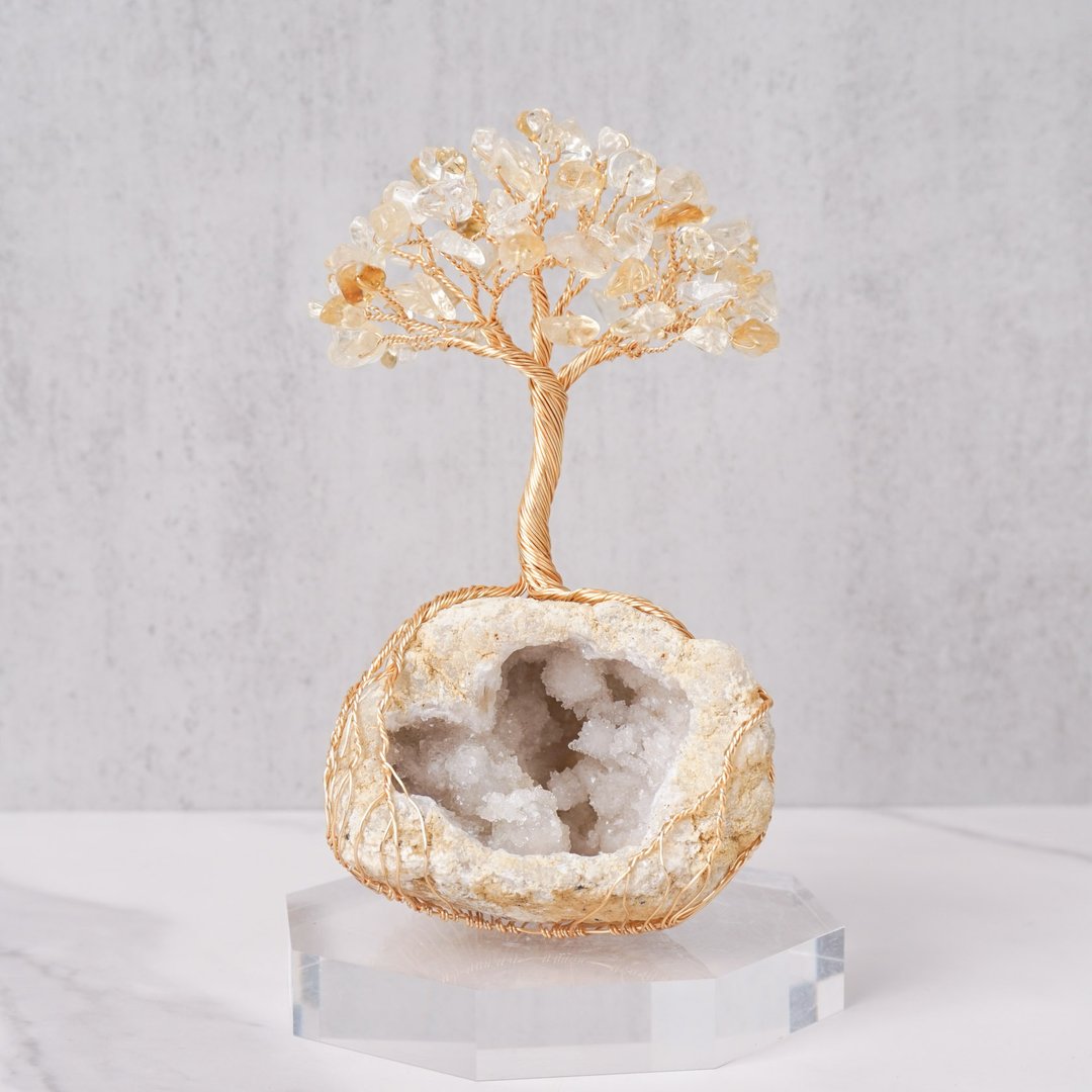 聚宝盆水晶树 // 黄水晶 白晶洞 // 招财 丰盛 // 赠底座 - 摆饰 - 水晶 金色
