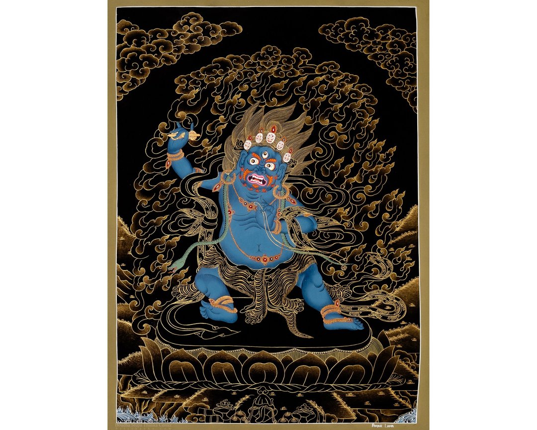 金刚手唐卡画作 手工制作的藏传艺术 旨在保护与力量 - 墙贴/壁贴 - 其他材质 多色