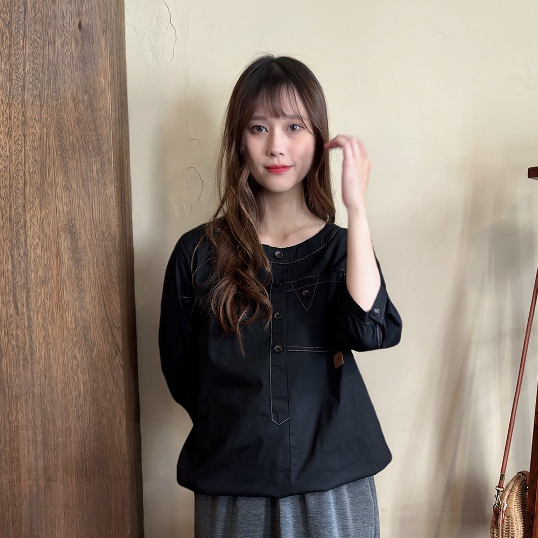 Hana Mokuba 圆领缝线造型设计上衣 - 女装上衣 - 其他材质 