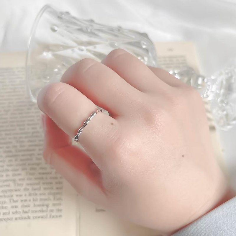 简约竹节925纯银戒指 可调式戒指 - 戒指 - 纯银 银色