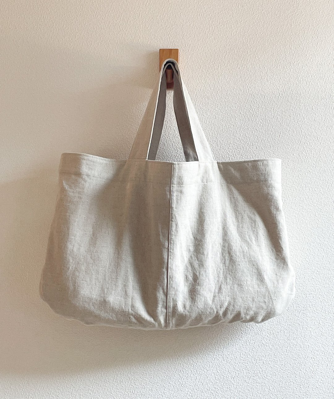 日本制 柔软亚麻棉加大托特包 附内袋 再生利用品 - 侧背包/斜挎包 - 棉 白色
