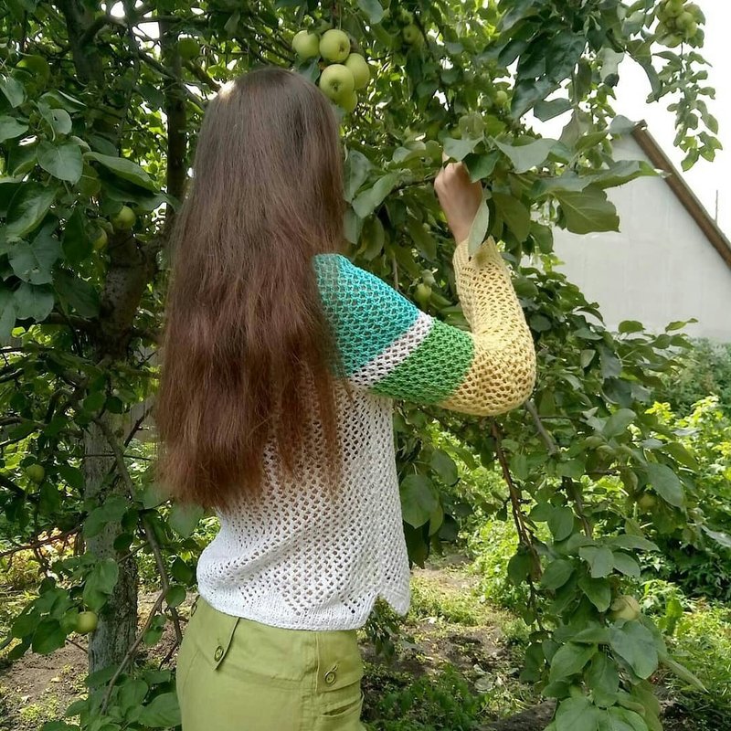 镂空夹克 多彩针织女式夹克 拼色夹克 - 女装针织衫/毛衣 - 棉．麻 多色