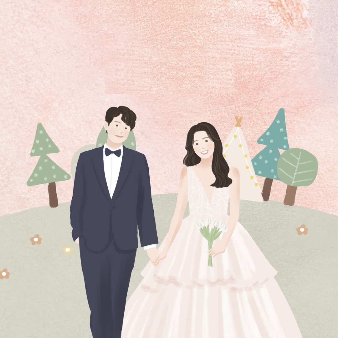【定制绘本风格 婚纱插画 婚纱似颜绘设计】电子档 - 电子手绘真人画像/绘画/插画 - 其他材质 