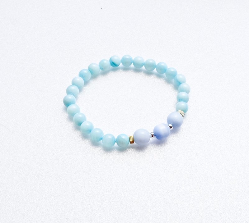 海洋#1   蓝色汉白玉/猫眼石/纯银隔珠/黄铜 - 手链/手环 - 宝石 蓝色
