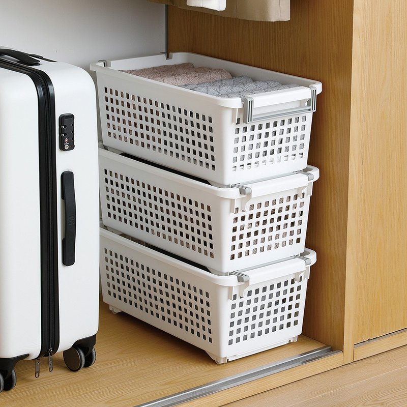 日本霜山 移动式可层叠万用收纳/洗衣篮-3入 (收纳架/厨房皆可用) - 收纳用品 - 塑料 多色