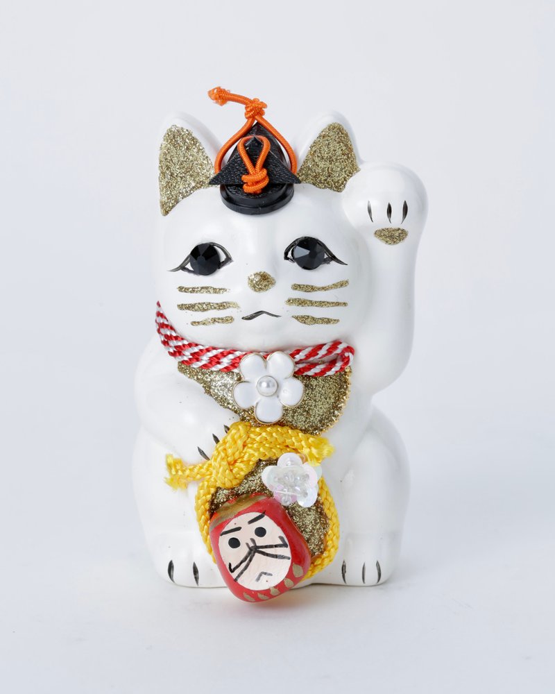 Daruma  lucky cat - 摆饰 - 陶 白色