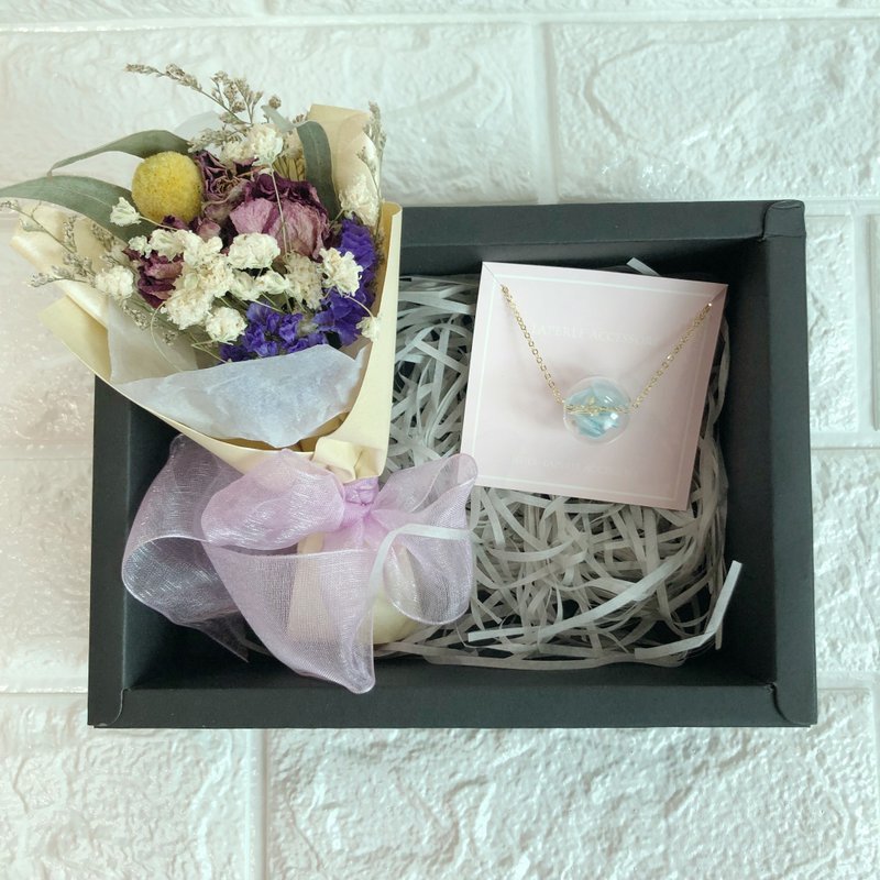 福袋两件 迷你干燥花束 颈链 粉绿色 礼盒 项链 项链 颈链 生日礼物 圣诞礼物 闺蜜 结婚礼物 母亲节礼物 - 颈链 - 其他金属 绿色