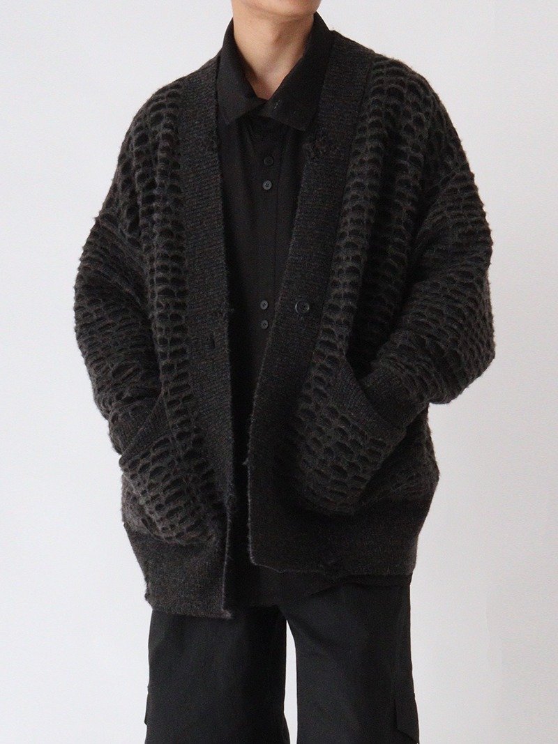 复古中式  暗黑提花针织毛衣 - 男装针织衫/毛衣 - 羊毛 黑色