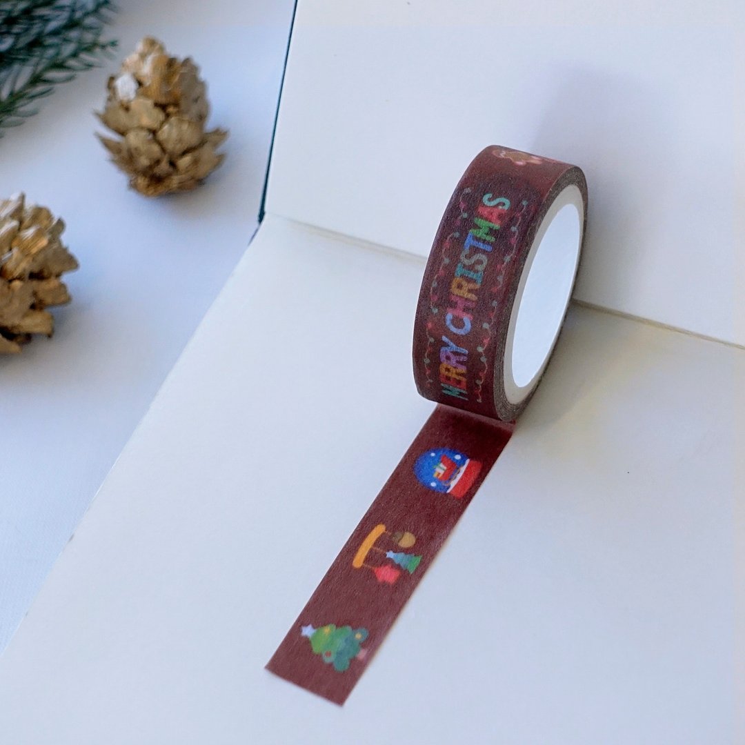 Merry Christmas 圣诞和纸纸胶带 1.2cm + 防水贴纸 || 圣诞小礼 - 纸胶带 - 纸 红色