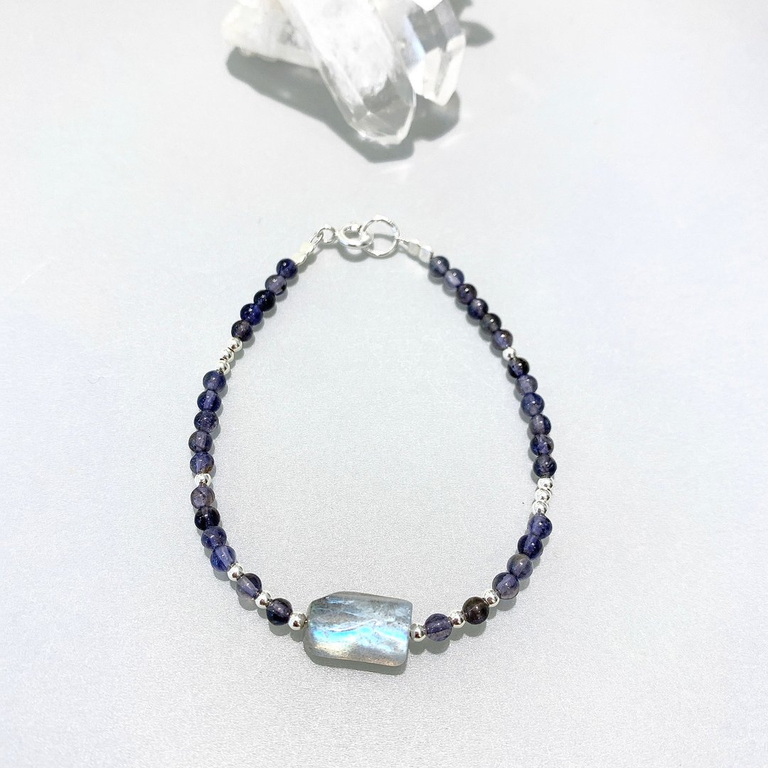 Ops Cordierite silver bracelet -堇青石/纯银/拉长石/疗愈/蓝光 - 手链/手环 - 宝石 紫色