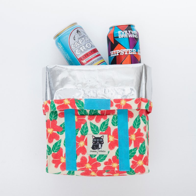 红花配绿叶 保冷保温袋 野餐袋  可水洗 手拿便当袋-黄底 - 随行杯提袋/水壶袋 - 棉．麻 黄色