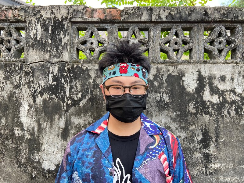 男生头带 / 一片式发带 / 忍者猫 - 发带/发箍 - 棉．麻 绿色