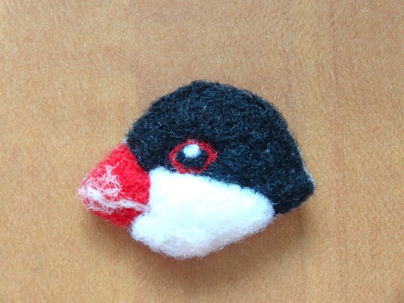 黑文鸟- 羊毛毡胸针(别针) - 胸针 - 羊毛 灰色