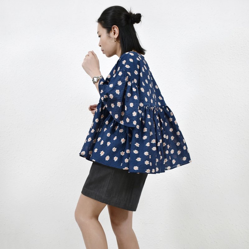 Flowy Blouse- Bubble Daisy 小雏菊 宽版长身泡泡印花布上衣 - 女装上衣 - 棉 