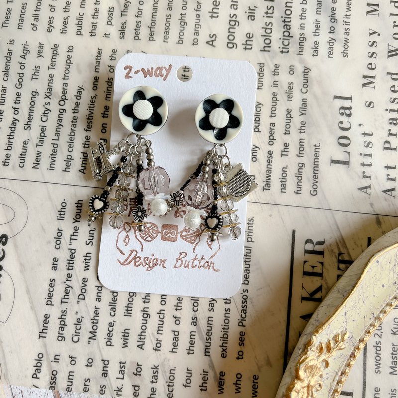 wow handmade 花影 复古钮扣耳环 2way设计 专属包装 送礼推荐 - 耳环/耳夹 - 其他材质 
