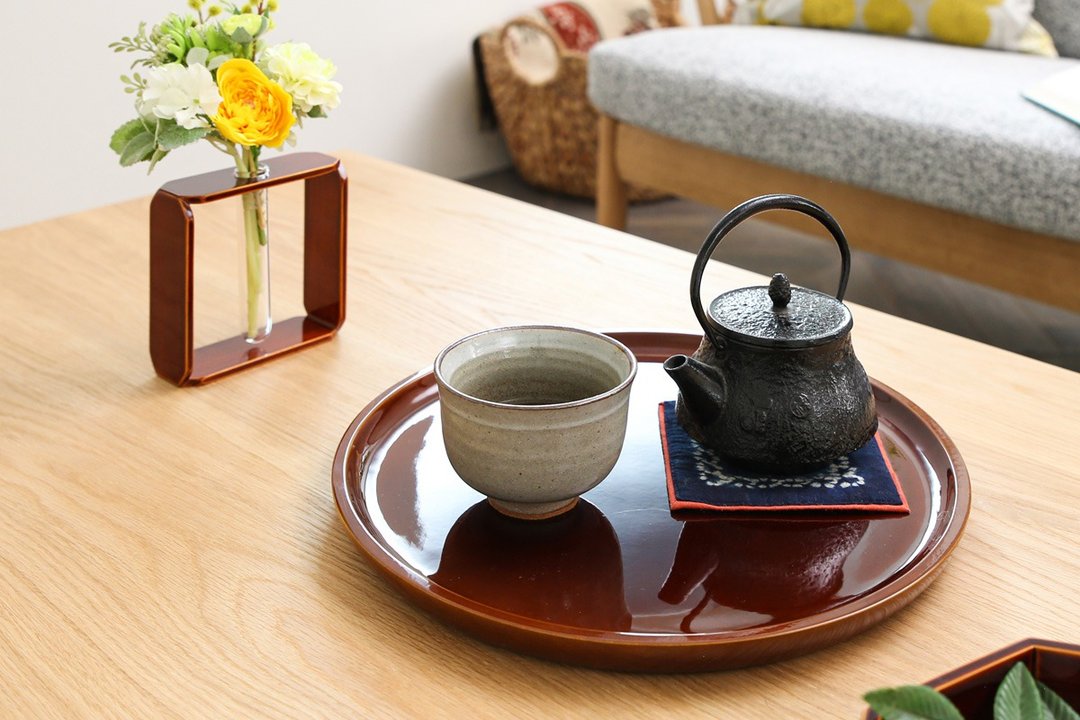 飞騨春庆 元田漆器 圆形托盘 10号 - 托盘/砧板 - 木头 咖啡色