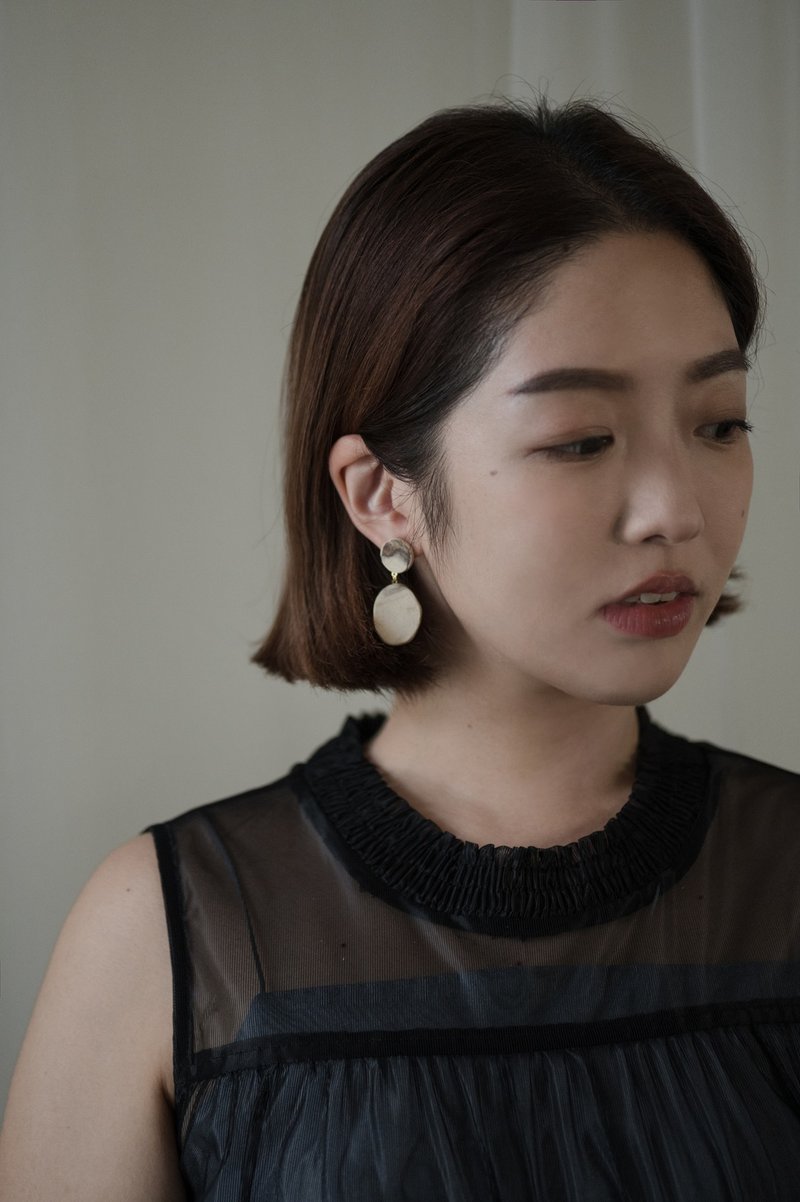 Tao│陶系列 - 圆椭 - 耳环/耳夹 - 陶 白色