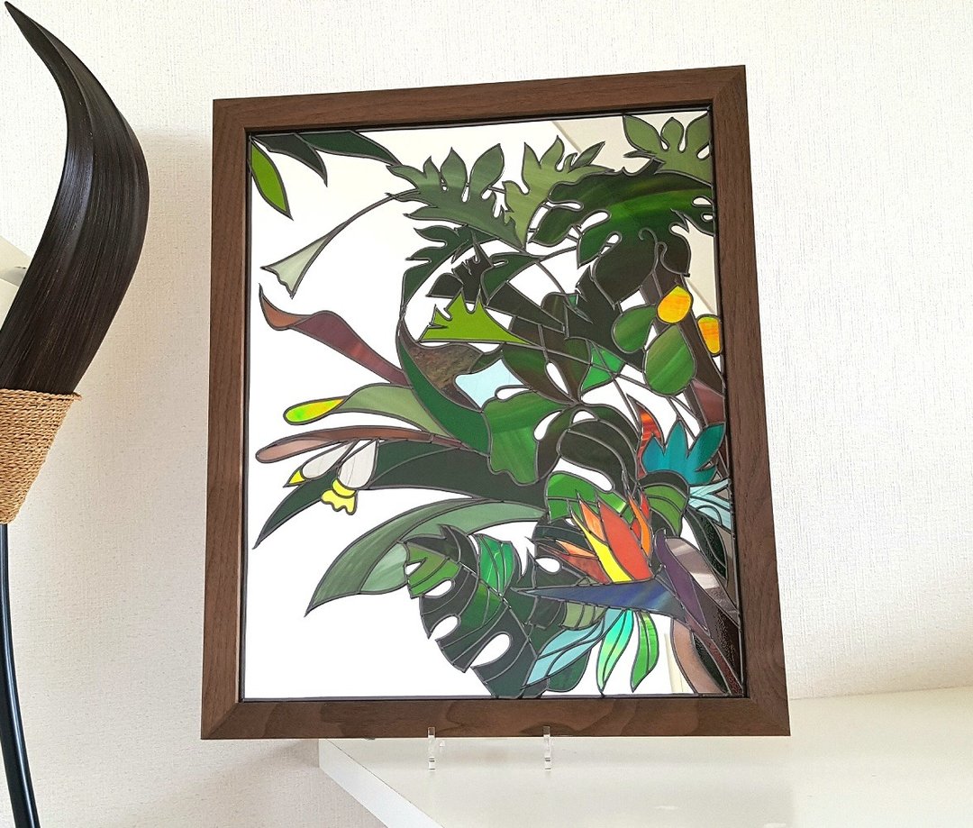 Ryukyu Island   Glass Art Wooden Brown Frame Mirror - 海报/装饰画/版画 - 其他金属 多色