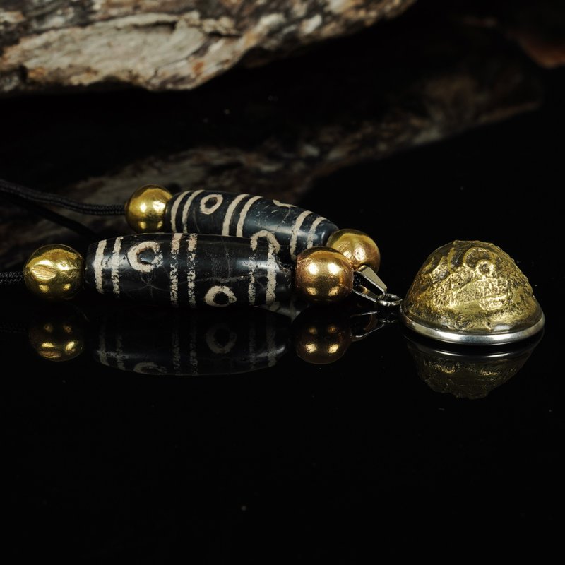 缅甸十字几何图腾.铜合金.达隆咒珠-西亚6眼古珠绳链 - 长链 - 其他材质 