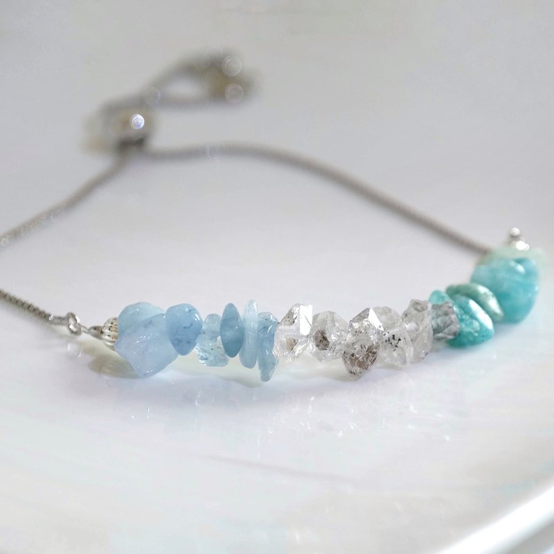 随形闪灵钻x海蓝宝x天河石手链 Free size 净化/沟能能力/幸运 - 手链/手环 - 水晶 蓝色