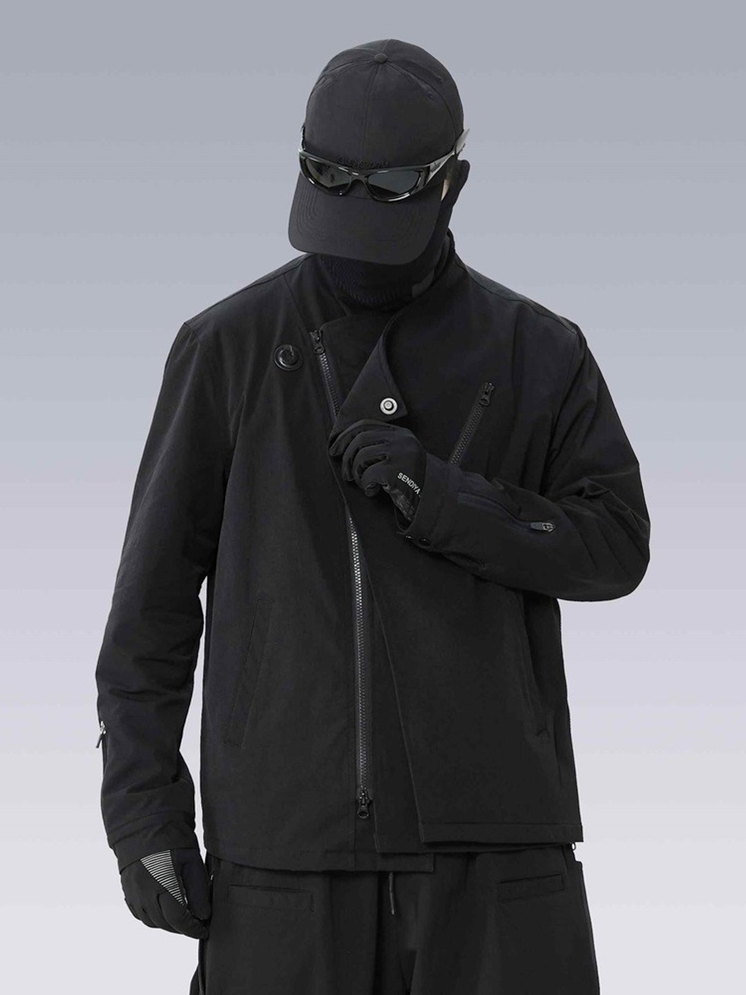 工装机能西装外套男休闲翻领宽松西服战术变形机车夹克 - 男装外套 - 其他材质 黑色