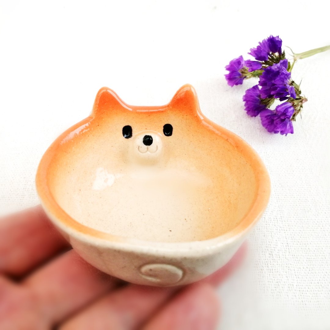 Shiba Inu Bean Bowl Small Pottery - 碗 - 陶 橘色