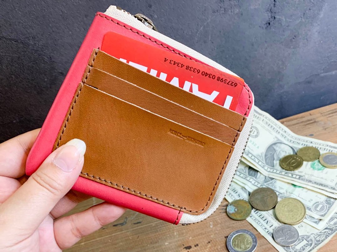 H-SLIM Red LOVE Chocolate Half Slim Wallet Minimum Compact HSW-RBH-B - 皮夹/钱包 - 真皮 红色