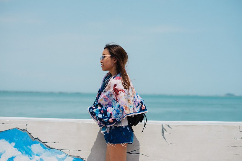 星座巡礼 - 手工丝巾/围巾 (嫩粉色+嫩蓝色) - 丝巾 - 聚酯纤维 多色