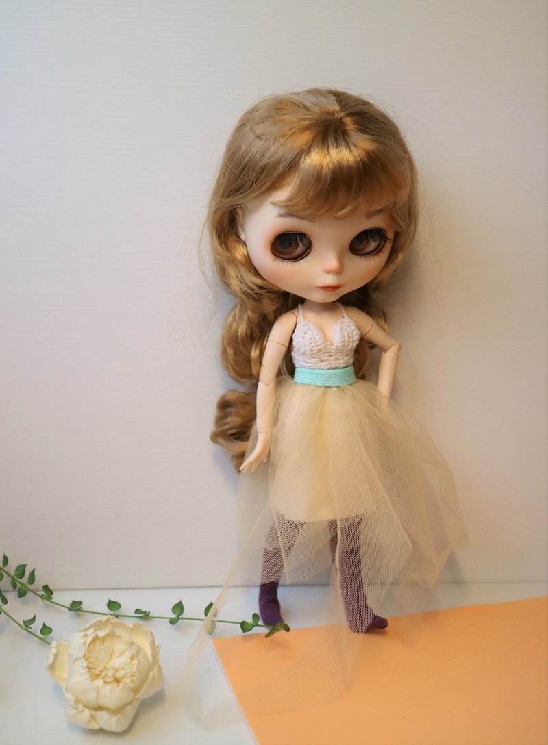 娃娃Blythe小布bjd六分娃手工服饰组含比基尼上衣网纱裙高筒袜 - 玩偶/公仔 - 其他人造纤维 橘色