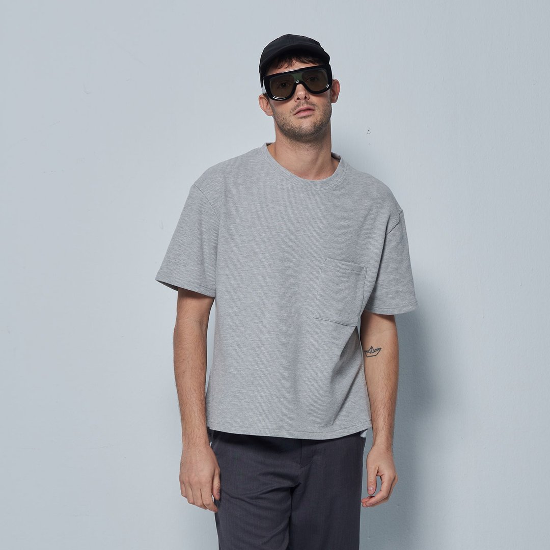Stone As - relax  packet tee / 宽松箱型口袋T-shirt - 男装上衣/T 恤 - 棉 灰色
