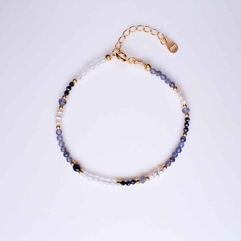 琉光~堇青石_珍珠_白水晶纯银包18K金手链 - 手链/手环 - 纯银 