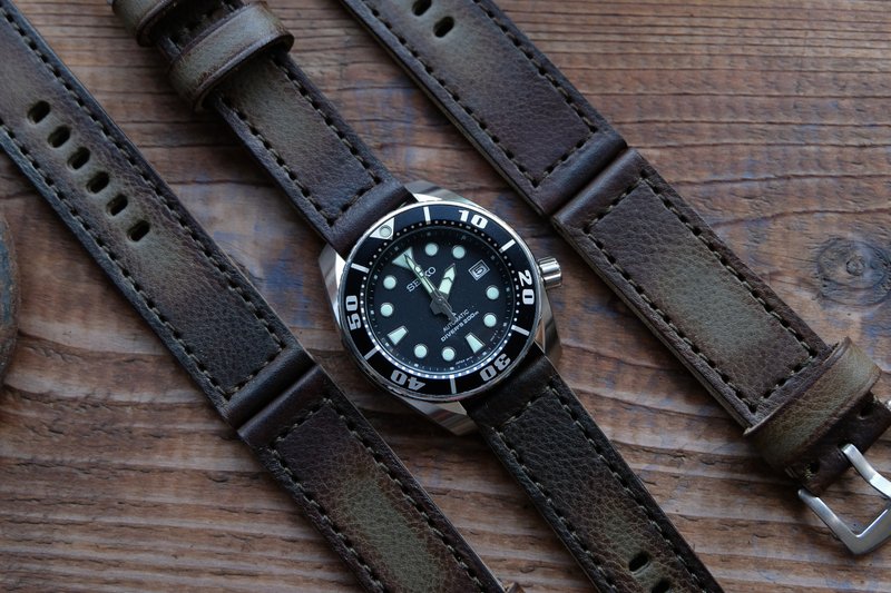 Italian cowhide watch strap, Amazon model, military green leather watch strap - 表带 - 真皮 绿色